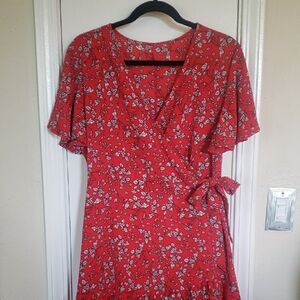 Red Flutter Sleeve V-Neck Midi Sundress